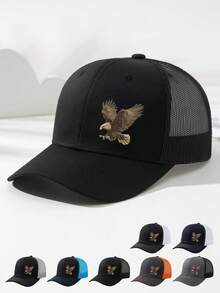 1顶男女通用棕色老鹰印花网眼棒球帽，透气、时尚、百搭，帽檐可调节，适合日常佩戴、聚会、户外活动、卡车司机帽。 - A - 查看 1