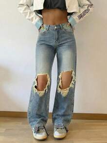 Women's Vintage Loose Stacked Straight Leg Jeans - Navy Blue - View 4