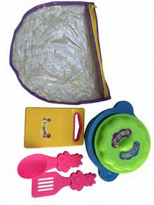 Set de Cocina de Juguete para Niños - Juego de Rol con Ollas, Utensilios de Osito y Tabla de Picar, Incluye Bolsa de Almacenamiento, 4 Piezas - Morado Violeta - Ver 3
