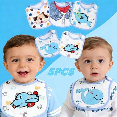 5条/包 婴儿围兜，婴儿印花刺绣口水巾，儿童拍嗝巾