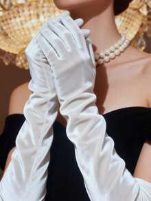 1 đôi găng tay nhung đen dành cho nữ, gợi cảm cho các buổi tiệc tối và dạ hội. - trắng - Xem 4