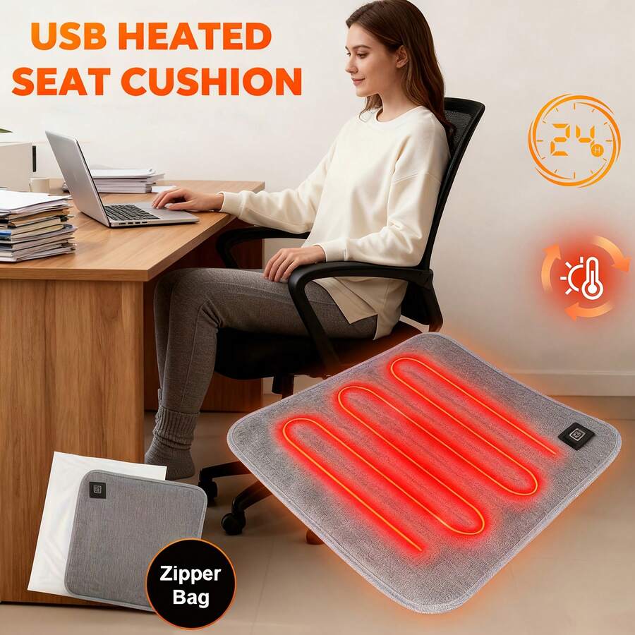 1pc Rapid Heating Seat Cushion, Smart Multi-Level Temperature Control, Large Heating Area, Warm For Outdoor Activities, Refined Fabric, Dotted Anti-Slip Design, Compact & Portable, Suitable For Camping, Fishing, Seat Heating, Office And More Scenarios - Light Grey - View 1