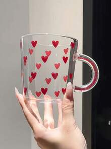 1 件可爱心形玻璃杯，钻石玻璃手柄杯，耐热家用玻璃水杯，早餐牛奶杯，办公室下午茶拿铁杯，果汁饮用杯，情侣水杯，节日礼品杯，送给家人和朋友的礼物，返校用品