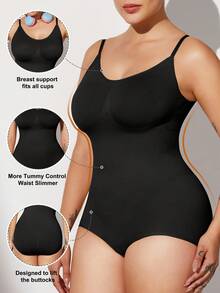 1 pezzo Shapewear per donna taglie forti, controllo addominale, sollevamento glutei, tuta senza cuciture - nero - Visualizzare 1