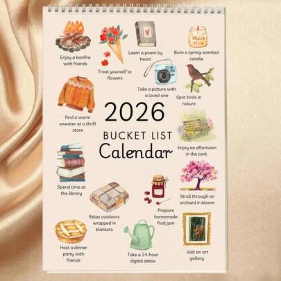 1 件 2026 年愿望清单挂历，11x8 英寸，12 个月竖版励志挂历，螺旋装订，带有目标规划和激励功能，待办事项清单挂历，用于计划和安排