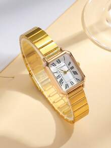 1pc Shiny Glamorous Square Dial Girl's Quartz Watch, Seamless Transition Between Business And Casual, Birthday Gift / Holiday Gift - Gold - View 2