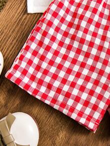 2pcs/Set Baby Girls' Cherry & Plaid Print Ruffle Sleeve Casual Romper Set, Summer - Multicolor - View 7