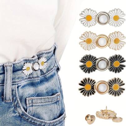 4-Piece Pants Waist Trainer, Detachable Jeans Buttons For Loose Jeans, Seamless And Tool-Free Button Pins For Jeans, Adjustable Jeans Button Pins, Daisy Instant Pants Button Tightener.