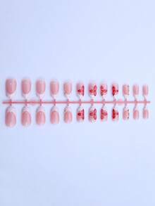 24pcs Y2k Style Nails Medium Square Press On Nails White French Glossy Full Cover Fake Nail Graceful False Nails With Flower And Golden Pearls For Women And Girls - Includes Nail File & Jelly Adhesive - Multicolor - View 4