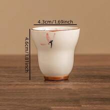 手绘粉色兰花葫芦形陶瓷茶杯，中式茶杯，水杯 - 彩色 - 查看 6