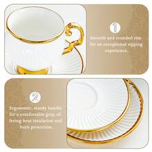 Porcelain Coffee Cups And Saucers Set Of 6 | 3.38oz Ceramic Cups For Cappuccino, Latte, Mocha, Tea - A - View 5