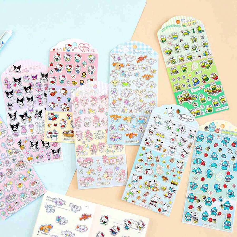 1pc 2026 New Japanese Anime Cartoon Peripheral Laser Stickers, Cute Cats, Dogs, Rabbits And Other Animal Laser Edge Stickers With High Beauty And Cuteness, Dopamine Girl Heart Cute And Interesting Stickers, Face Changing Stickers, High Beauty And New Cute And Interesting DIY Stickers - Multicolor - View 1