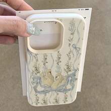 1pc TPU Material Elegant Bow Ribbon Floral Swan Pattern Phone Case Compatible With Apple 17 Pro Max/17/16 Pro Max/15/13/12/11, S20 FE/A15/S24/A55, Redmi Note 11/12/13 Pro, Full Body Soft Protective Cover - White - View 3