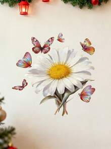 1片蝴蝶花卉窗贴，融合花卉之美与蝴蝶魅力，适用于玻璃窗，专为家庭、办公室和咖啡馆窗户设计，适合装饰爱好者，也是馈赠朋友、邻居或乔迁之喜的精美礼物之选。 - 精品 - 查看 11