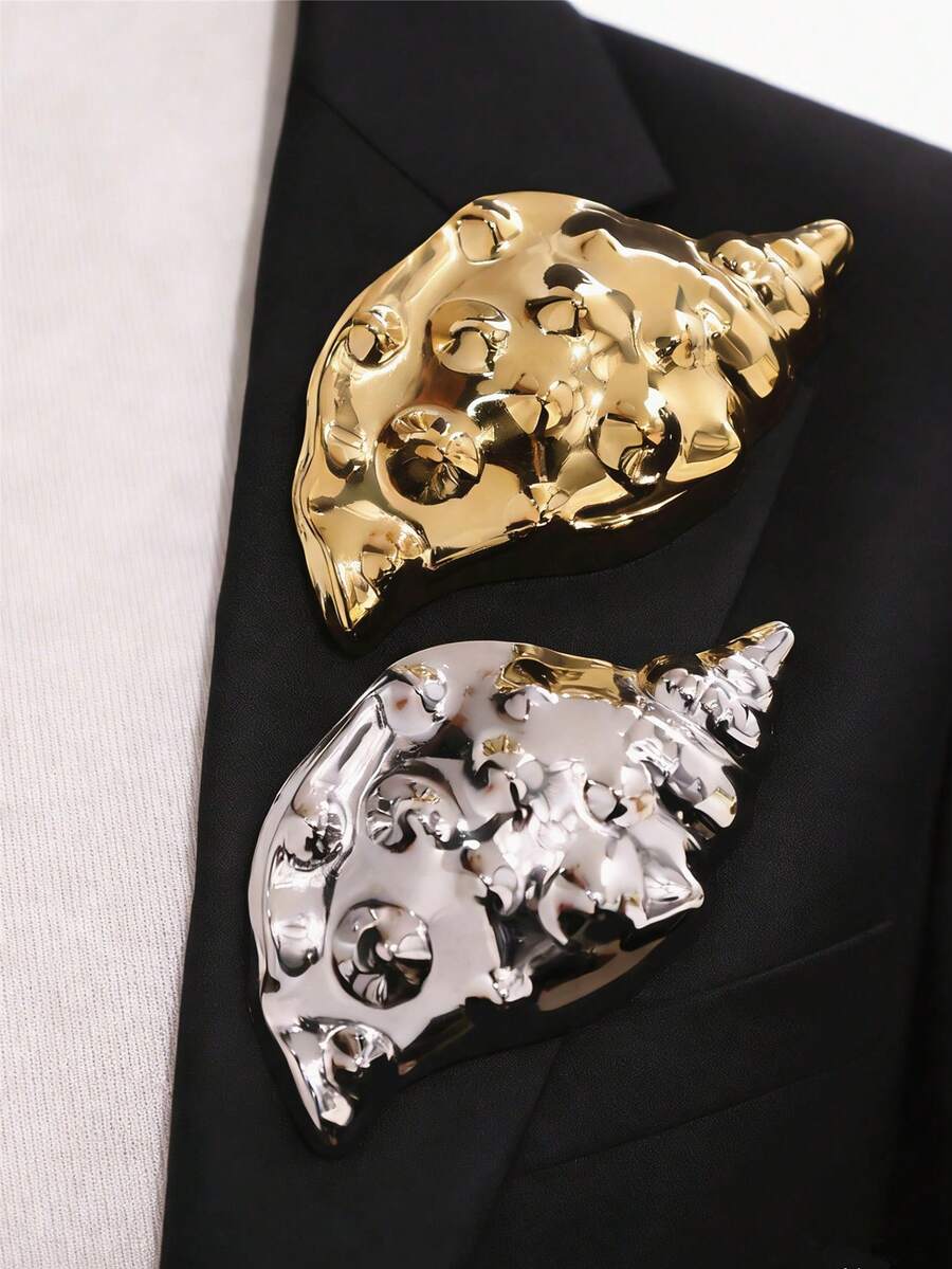 1 chiếc ghim cài áo hình vỏ sò oval mạ vàng/bạc sáng bóng, ghim cài áo lớn bằng kim loại tối giản lấy cảm hứng từ đại dương dành cho nữ, phụ kiện trang trí eo thời trang cho váy/áo khoác. - Nhiều màu - Xem 1