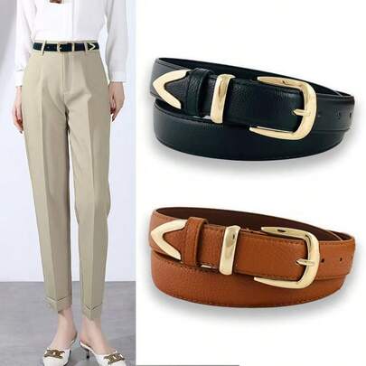 Cinturón decorativo de estilo coreano con hebilla, de unicolor, de piel de PU, de estilo casual, versátil para estudiantes, de patrón tejido, para todas las estaciones