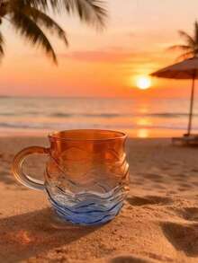 1pc Gradient Seascape & Sunset Painted Glass Cup With Handle, Heat-Resistant Milk/Coffee/Beverage Mug, Minimalist Thick Glass Juice/Water Cup, Suitable For Home, Office, Party - Multicolor - View 7