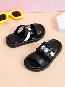 1双男女通用时尚平底可爱拖鞋，软底防滑一脚蹬凉鞋，适合夏季穿着 - 黑色 - 查看 3