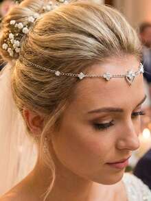 Rhinestone Heart Head Chain Jewelry For Women, Silver Forehead Chain Boho Hair Accessories, Sparkling Teardrop Headpiece For Wedding, Prom, Festival And Party Decorations - Multicolor - View 9