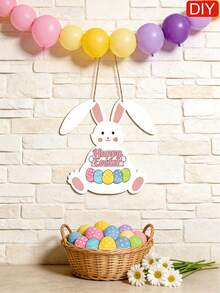 1个/2个未完成的复活节兔子造型木质挂饰 - DIY复活节装饰品，带预钻孔绳，复活节/春季趣味礼物，空白DIY装饰品，适用于家居、花园、派对，可手绘 - 淺原木色 - 查看 10