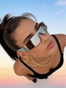 1pc Unisex One-Piece Frameless Future Punk Y2k Style Cycling Sport Fashion Glasses With Mirrored Lens Street Shades Beach Accessories Beach Accessories For Women Glasses Shades For Summer Beach Vacation,Outdoor,Travel - 銀色 - 查看 5