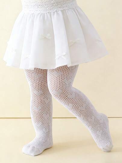 2条装婴儿爱心提花高弹力网眼连裤袜，网袜