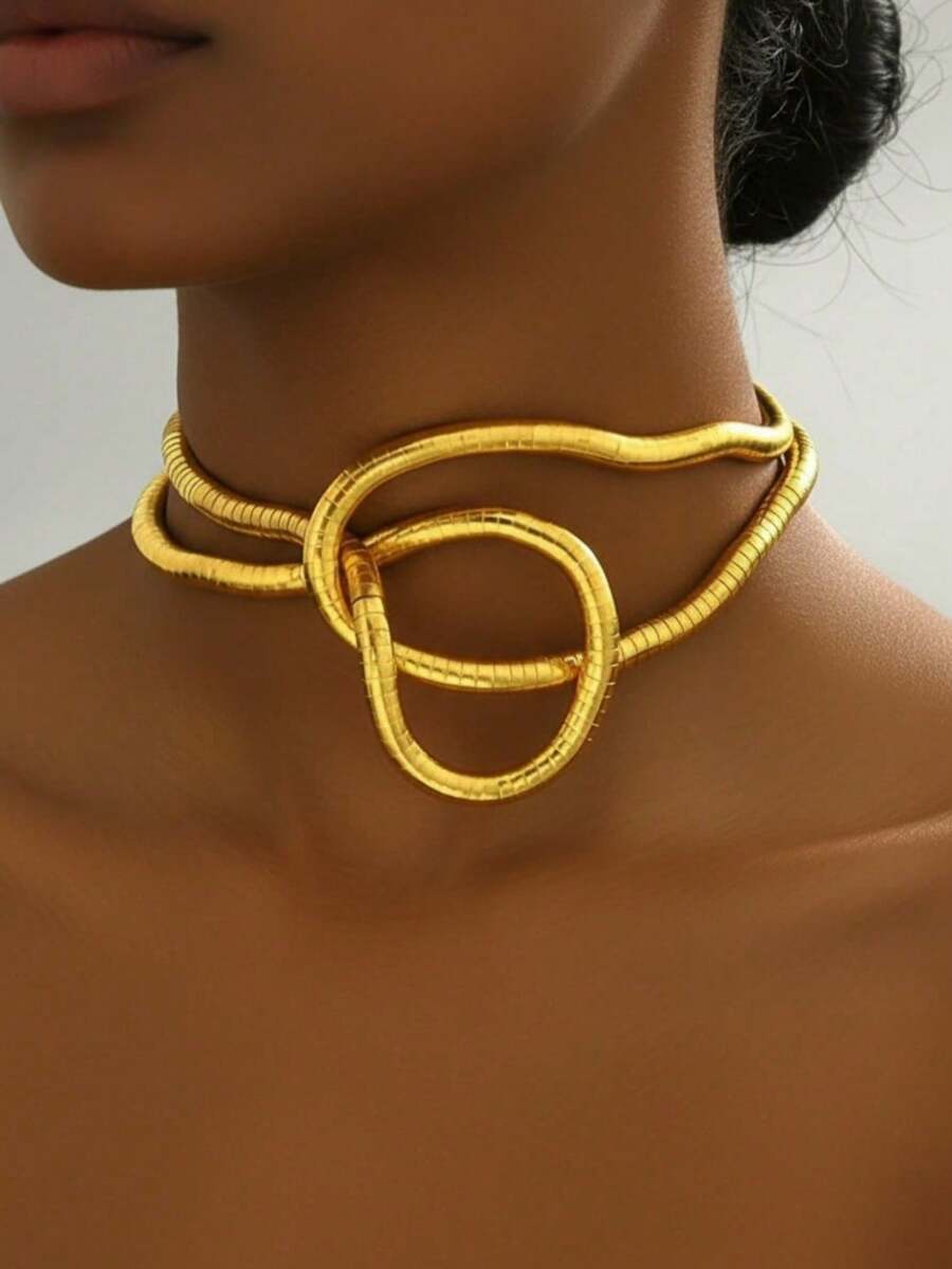 Creative Snake-Shaped Adjustable Necklace, Suitable For Women's Daily Wear, Gift - Gold - View 1