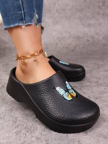 Women's Lightweight EVA Clogs - Soft Sole Flat Shoes, Butterfly Print And Arch Design, Adjustable Strap And Cushioned Insole - Black Multicolor Butterfly Pattern, Suitable For Beach, Garden, Semi-Formal Occasions - All Season Casual And Professional Shoes - Comfortable Round Toe Summer Style, Vibrant Butterfly Pattern, Breathable And Durable EVA Material, Designed For Women - Black - View 3