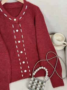 可爱柔软圆领针织开衫，2025春季新款休闲宽松毛衣 - 紅色 - 查看 3