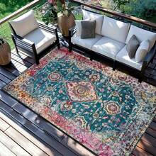 1pc Gold Diamond Velvet + 850g/㎡ + Embossed Base. This Patterned Carpet Features A Modern Holiday Design With A Bohemian Style, Providing Nordic And American Styles. Can Be Washed In Morocco, Very Suitable For Yards, Patios, Balconies, Outdoor Areas And Living Rooms. With Anti-Slip Design And Short Pile, Easy To Maintain. - Multicolor - View 7