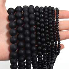 1颗哑光黑色玻璃圆珠，尺寸可选4/6/8/10/12毫米，时尚休闲饰品DIY制作珠子，适用于手链、项链、首饰、手机钥匙扣、工艺装饰，批发珠子 - 磨砂黑色 - 查看 3