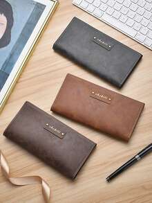 男士钱包，竖款，大容量，柔软皮革，送给爸爸、男朋友、搭配西装、新年、情人节的礼物 - 彩色 - 查看 3