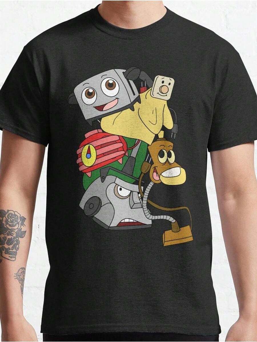 Men's Vintage T-Shirt From The Movie "Brave Little Toaster & Friends" - Retro 80s Graphic Tee With Toaster And Streetlight Characters, Soft And Breathable Cotton T-Shirt For 80s Movie Fans, Birthday Gifts, Casual Wear - 黑色 - 查看 1