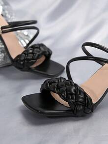 French Strap Elegant Lady-Like Chunky Heel Sandals, Suitable For Dates, Shopping, Commuting, Business, Gatherings, Parties, Vacations, Fashionable, Versatile, Comfortable - Black - View 7