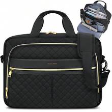 NEWHEY 15.6 Inch Women's Business Commuter Laptop Bag, Handbag, Shoulder Bag, Briefcase, Black/Khaki - Multicolor - View 13