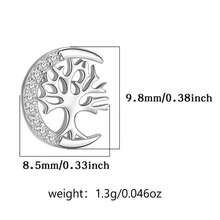1 Pair 925 Sterling Silver Minimalist Elegant Cubic Zirconia Moon & Tree Of Life Design Stud Earrings, Suitable For Daily Casual, Vacation, Wedding, Holiday, Birthday, Valentine's Day Gift - Silver - View 4