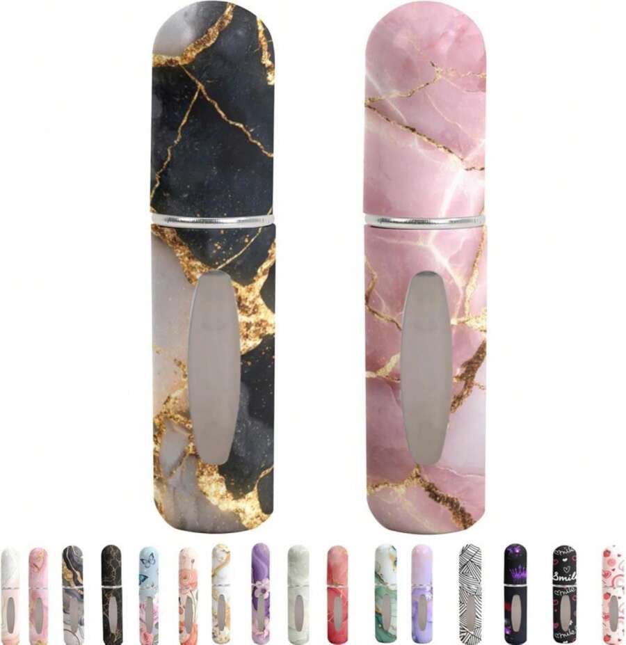 Syyflibb Refillable Perfume Atomizer Travel Bottles\U2013 Portable Leakproof Mini Sprayer For Cologne &Amp; Essential Oils, Plastic Empty Perfume Bottles With Unique Patterns,2 Pcs(Pink Black Marble) - MàuF - Xem 1