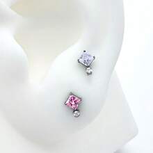 1件 F136 钛合金方形钻石锆石锥形内螺纹耳环/唇钉/耳骨穿刺饰品，0.9号 - 唇釘(1個) - 查看 6