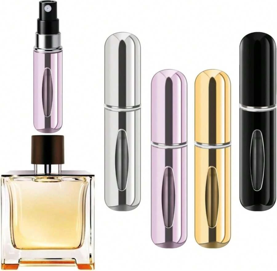 Forebile Refillable Perfume Portable Atomizer Bottle Refillable Perfume Spray, Travel Perfume (5ml, 4 Pack) (Silver, Pink, Gold, Black) - ColorE - 查看 1