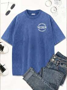 Stonewashed Basic Comfortable T-Shirt For Everyday Wear, Sizes PP To GG, Volcom Art Streetwear Urban Culture Street Fashion Street Graffiti Skater Skateboard Shirt Blouse Unisex Men's Women's 100% Cotton Top Premium Streetwear New Release Immediate Shipping Various Colors!! Plus Size - Màu xanh lam - Xem 2