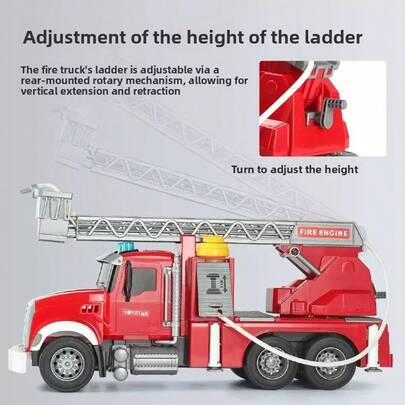 Jucărie mare de pompieri pentru copii - Mașină de pompieri cu pulverizare de apă cu lumini, muzică, acționare inerțială, scară reglabilă, platformă de lucru rotativă la 360°, vehicul de salvare realist pentru băieți cu vârsta cuprinsă între 3 și 8 ani, cadou perfect de Crăciun, ziua de naștere, Paște