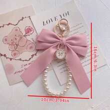 1pc Gorgeous Matte Bow With Faux Pearl Keychain, Lovely Faux Pearl Beaded Bracelet, Vintage Charm, Women & Girls Wallets, Socks, Backpacks, Car Accessories, Ribbons, Pearl Pendant, Valentine's Day, Bow Keychain, School Supplies, Teacher Gifts, Back To School Teacher Essentials, Valentine's Day Bag Charm Pearl Cute Goth Y2k - 彩色 - 查看 2