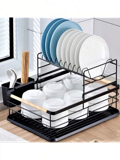 1 stuk verwijderbaar afdruiprek met 2 lagen, keukenorganizer, compact afdruiprek voor borden en kommen, praktisch huishoudelijk cadeau voor een housewarming