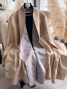 1 chiếc khăn choàng cổ giả cashmere họa tiết cỏ bốn lá tối giản, ấm áp dành cho nữ, thích hợp cho phòng điều hòa, phụ kiện giữ ấm cổ thời trang đa năng cho mùa thu/đông, món quà lý tưởng. - Màu be - Xem 6