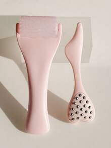 2pcs Pink Beauty Tools Skin Care Massage Gua Sha Tool + 304 Stainless Steel 20-Ball Facial Massage Stick, Women Beauty Gift Set - Multicolor - View 4