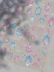 1 miếng dán móng tay 5D hình vỏ sò, ngọc trai, sao biển, sò điệp, lưới đánh cá, phong cách ven biển, tự dính, thích hợp cho nữ giới trang trí móng tay trong kỳ nghỉ hè, các bữa tiệc ngày lễ. - Nhiều màu - Xem 11