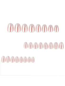24 Short Nails, Pink Nails, Simple French Gradient Round Nails + 1 Piece Of Jelly Glue + 1 Rubbing Strip - Baby Pink - View 4