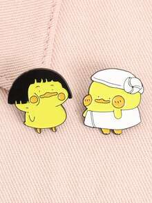 两件套趣味橡皮鸭珐琅胸针，蘑菇头浴袍拟人化设计，对比鲜明的可爱胸针，适合萌系爱好者日常穿搭和奇趣风格装饰。 - 黃色 - 查看 5