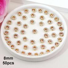 50 piezas/paquete, 8mm, 10mm, 12mm, 14mm, modelos mixtos, brillantes cristales de rhinestones con diseño de flor, base dorada, cristales de rhinestones brillantes adhesivos planos DIY para coser - multicolor - Ver 32