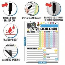 Magnetic Chore Chart For - Good Behavior Chart For At Home Dry Erase Daily Weekly Responsibility List Video Game Chore Board - GamingKids8x10 - View 6